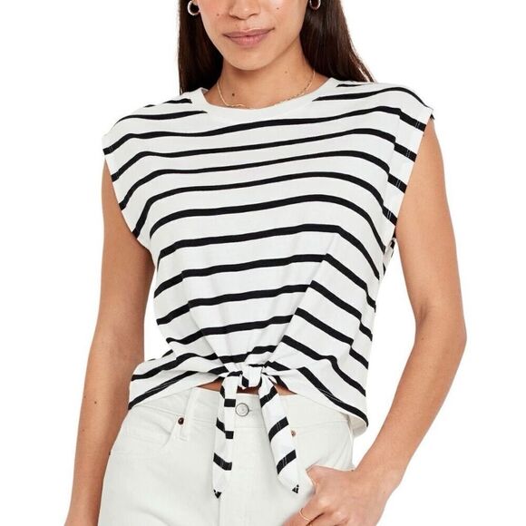 Old Navy Black and White Tie Front Dolman Tank Top - Picture 1 of 7
